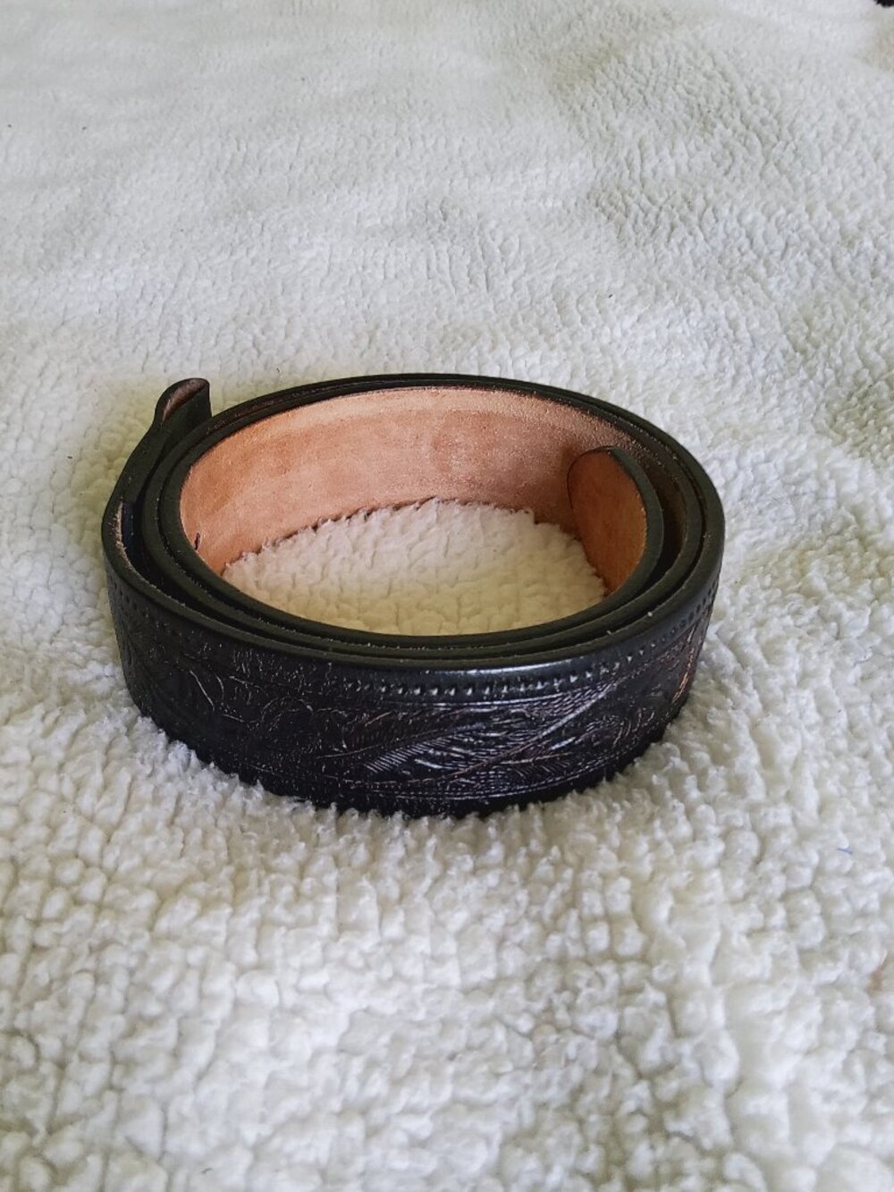 Black Hand Tooled Leather Belt Sheridan Floral Carved Classic Western